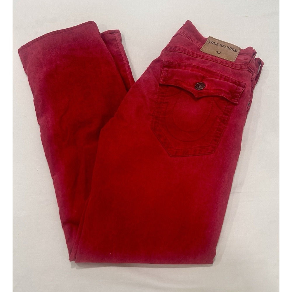 True Religion Ricky Jeans Men's Red Corduroy Flap Pockets Relaxed Straight 30
